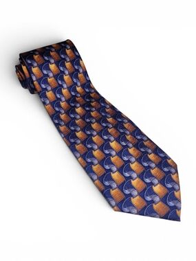 Altea For Nordstrom Navy and Orange Geometric Silk Tie